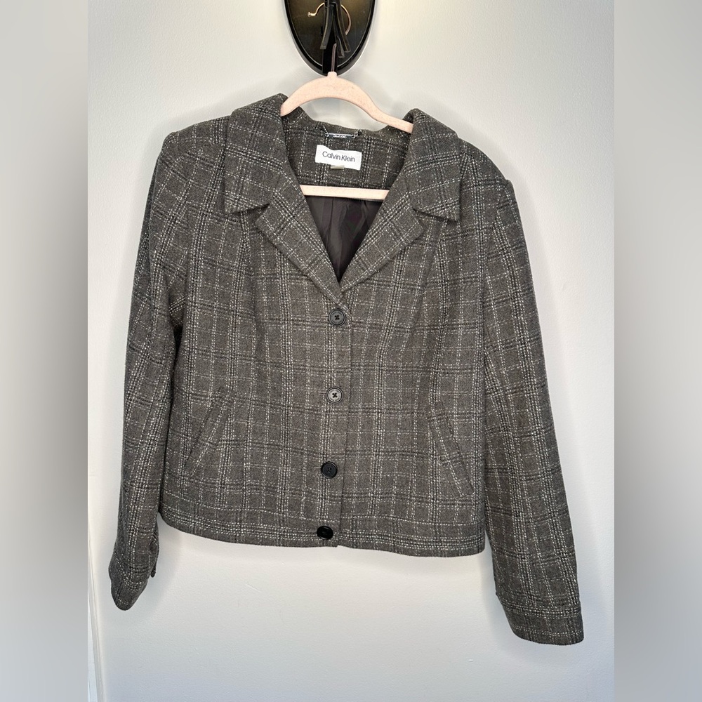Calvin Klein Black and Gray Plaid Women's Blazer